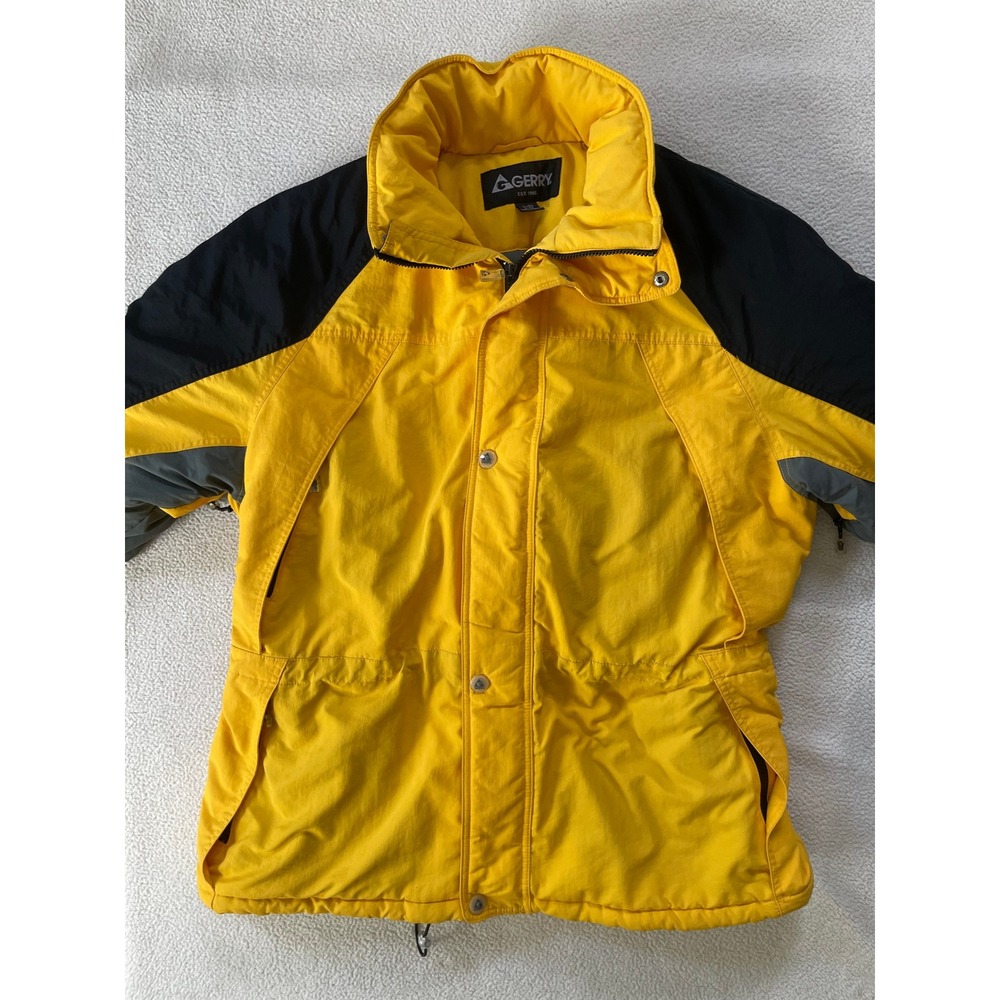 Vintage Gerry Mens Extra Large Winter Jacket Yellow Black Colorblock Puffer Coat - Picture 7 of 16